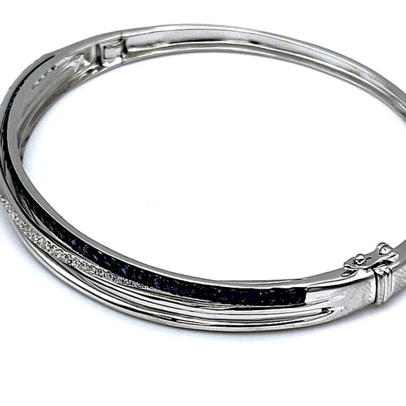 EFFY Royale Bleu 14K White Gold Blue Sapphire & Diamond Bangle, 1.47 TCW - Picture 5 of 8